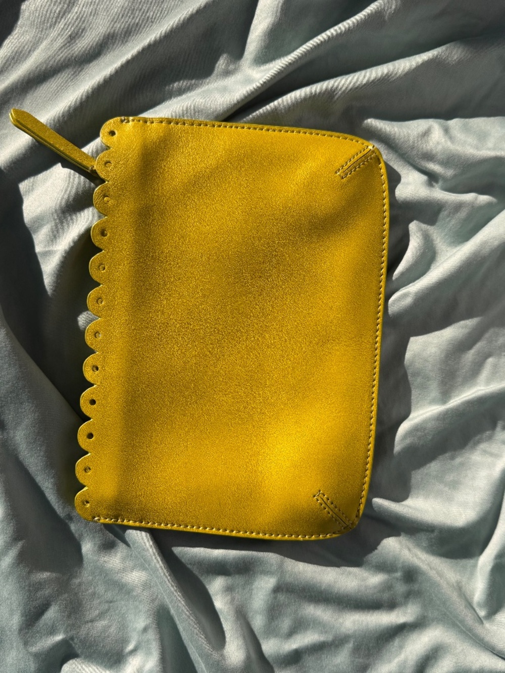 Yellow Scalloped Edge Zip Clutch / Pouch – Faux Leather